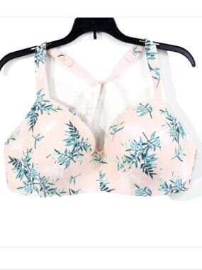 Cacique Simply Wire Free T Shirt Bra 42D Women Full Figure plus pink print